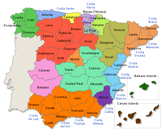 Spanien politische karte, die die internationale grenze, autonome gemeinschaften grenzen. Spanien Regionen Karte : Spanien Karte Provinzen